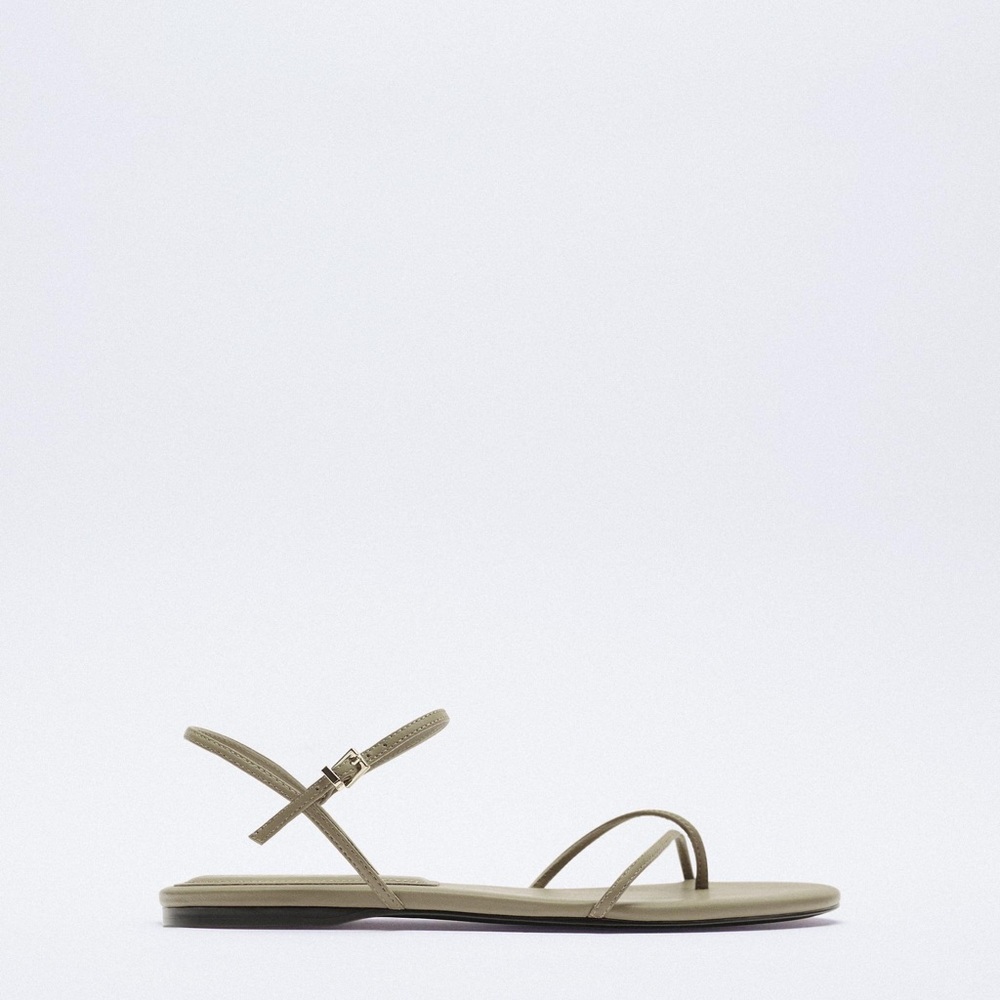 ZARA - ANKLE STRAP FLAT LEATHER SANDALS - green